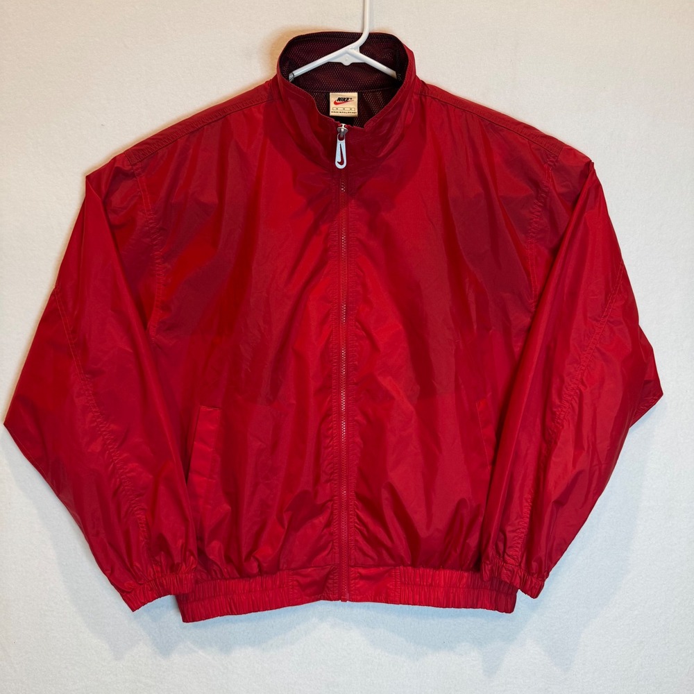 Nike Vintage Packable Windbreaker Jacket‎ Red Full Zip Mens Medium Mesh Lined